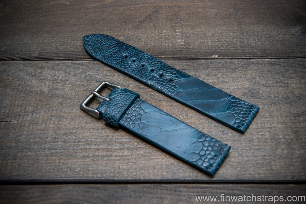 Ostrich legs leather watch strap, Glazed Cobalt color
