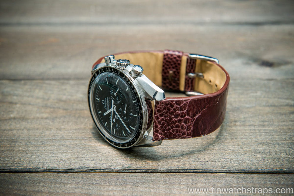 Ostrich legs leather watch strap, Glazed Marron color, handmade in Finland