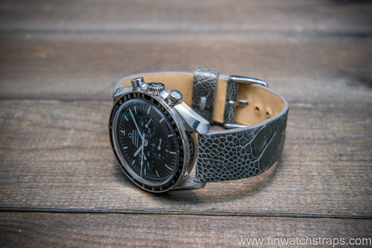 Ostrich legs leather watch strap, Glazed Serpentine color