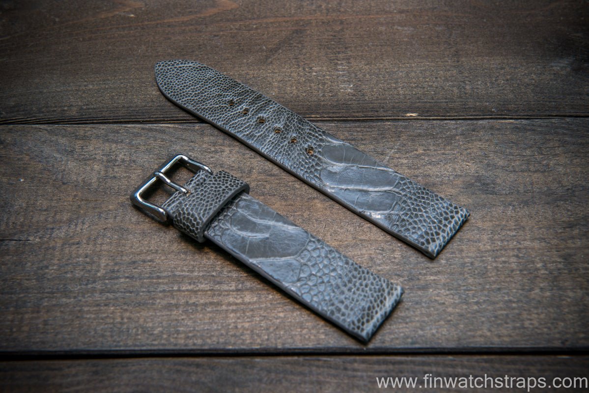 Ostrich legs leather watch strap Glazed Serpentine color handmade in Finland 10 26 mm