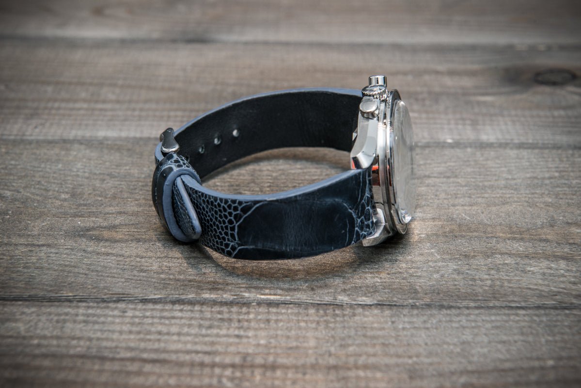 Handmade Ostrich Leather Watch Strap,full grain navy blue leather watch band. store Replacement watch straps 24mm/22mm/20mm/18mm. Handstitch bands