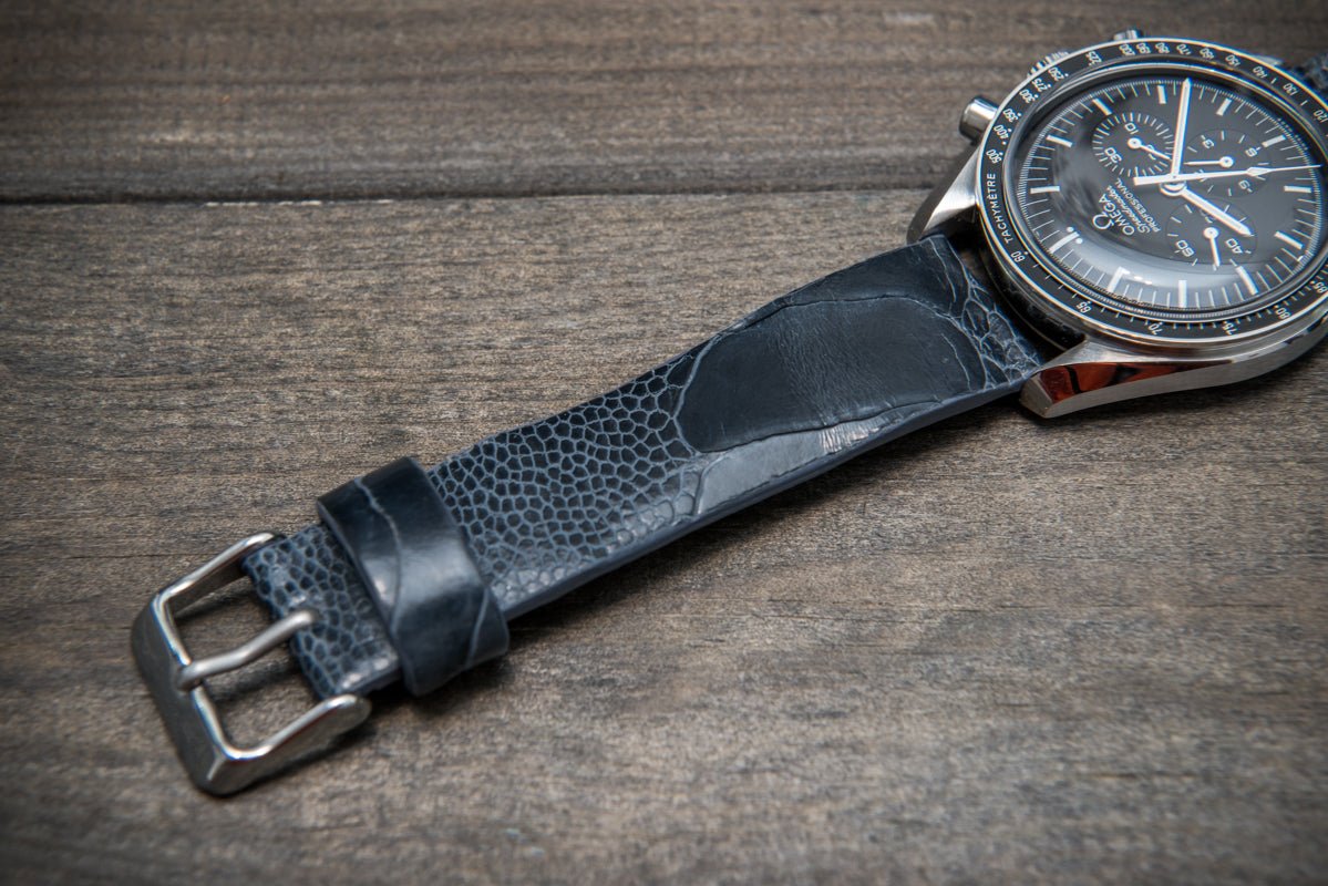 Handmade Ostrich Leather Watch Strap,full grain navy blue leather watch band. store Replacement watch straps 24mm/22mm/20mm/18mm. Handstitch bands