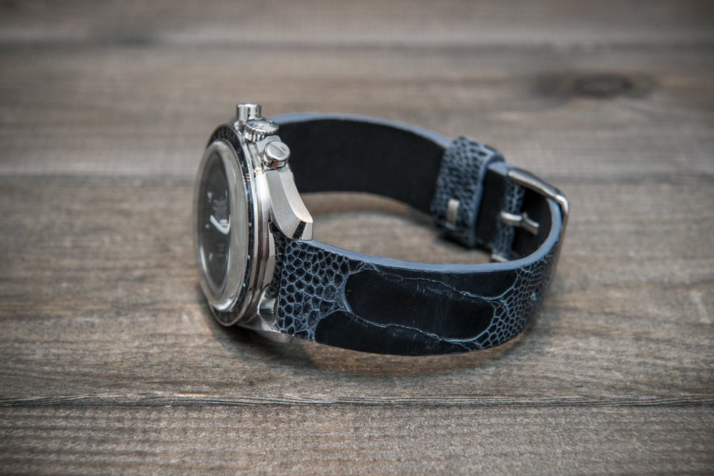 Bespoke Blue Stonewash Ostrich Leg Leather Watch Strap OS06 - Hephakee