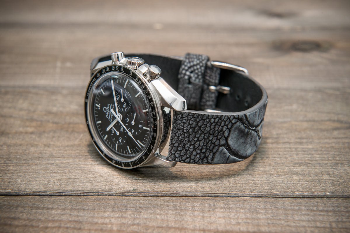 Ostrich legs leather watch straps. Grey color, handmade to order in Finland