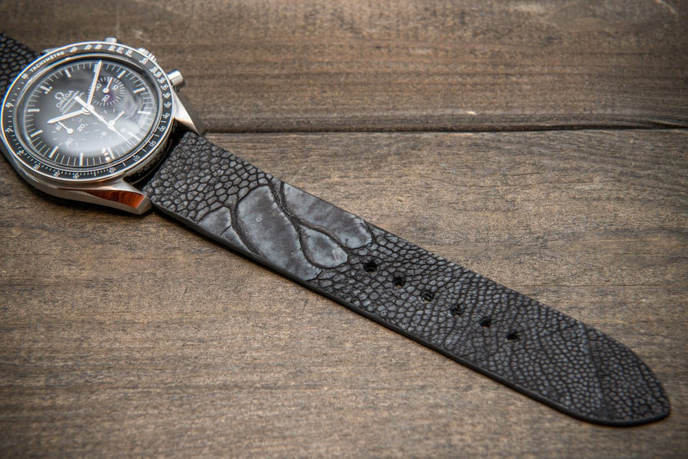 Ostrich legs leather watch straps. Grey color handmade to order in Fi
