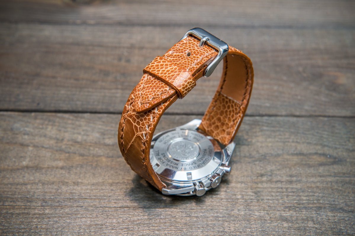 Ostrich legs leather watch straps Light Cognac handmade to order in