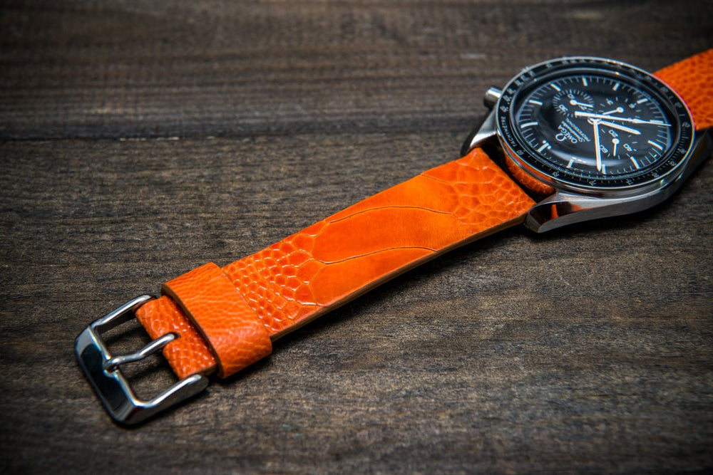 Ostrich legs leather watch straps/ Orange color/ handmade to order in  Finland
