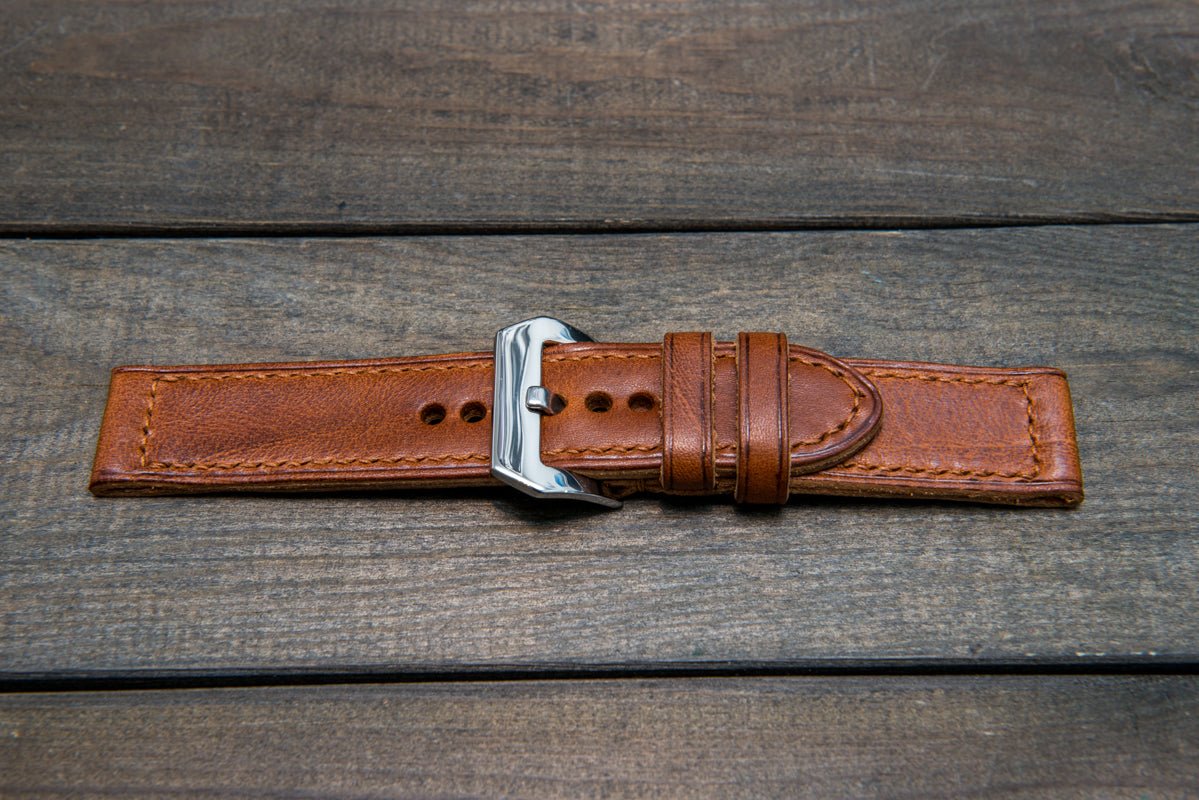 Italian Vachetta Vulcano Tan leather hand stitched watch band
