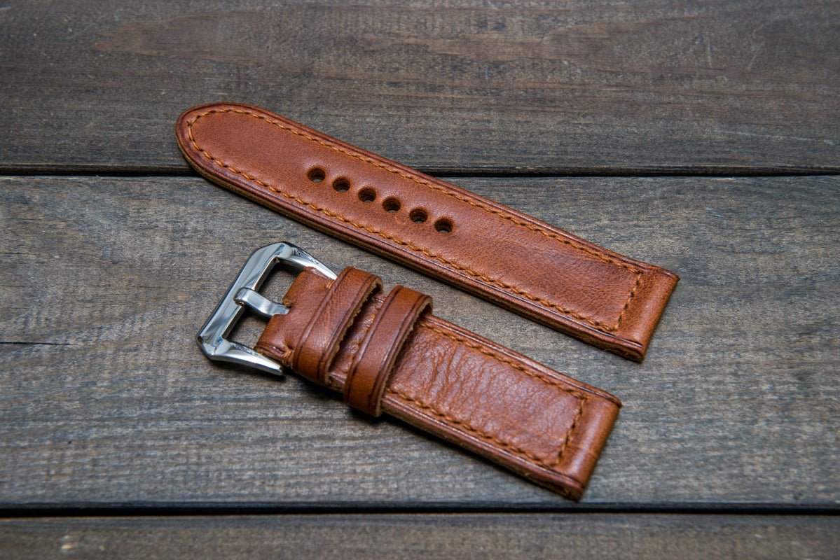 Italian Vachetta Vulcano Tan leather hand stitched watch band