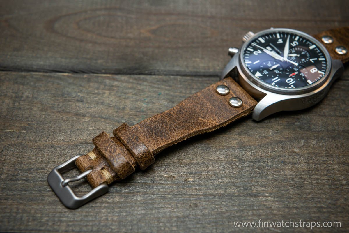 Pilot Watch Strap w/Rivets, Vintage style watch band