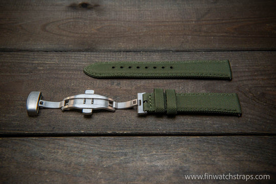 Sailcloth waterproof watch strap. Deployment clasp. - finwatchstraps