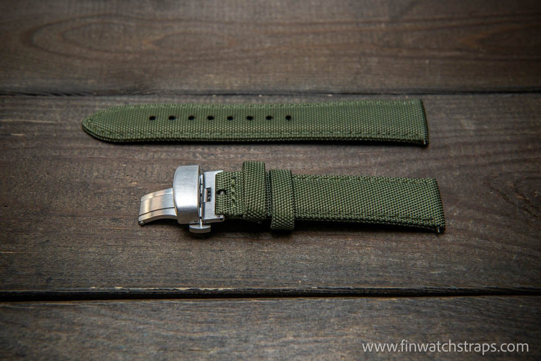 Sailcloth waterproof watch strap. Deployment clasp. - finwatchstraps