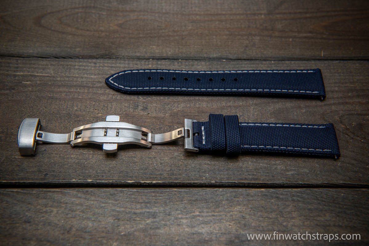 Sailcloth waterproof watch strap. Deployment clasp. - finwatchstraps