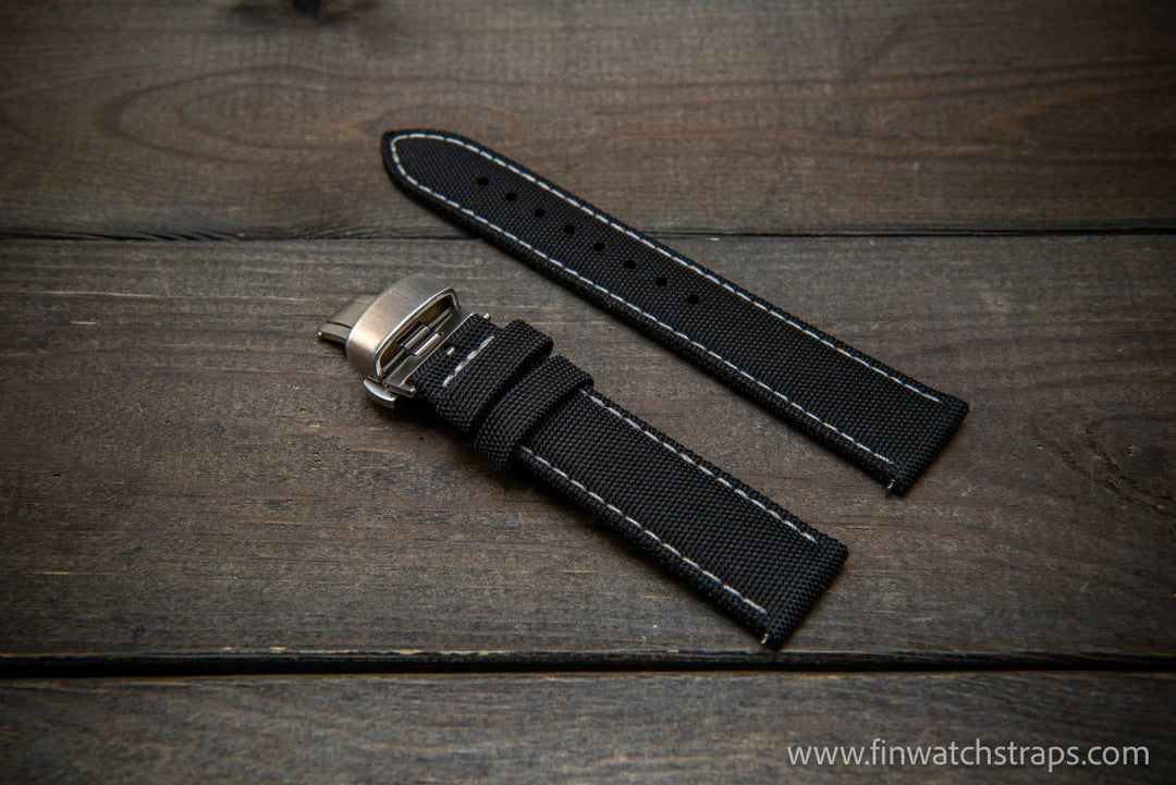 Sailcloth waterproof watch strap. Deployment clasp. - finwatchstraps