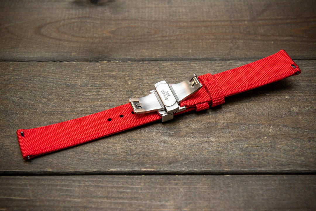 Sailcloth waterproof watch strap. Deployment clasp. - finwatchstraps