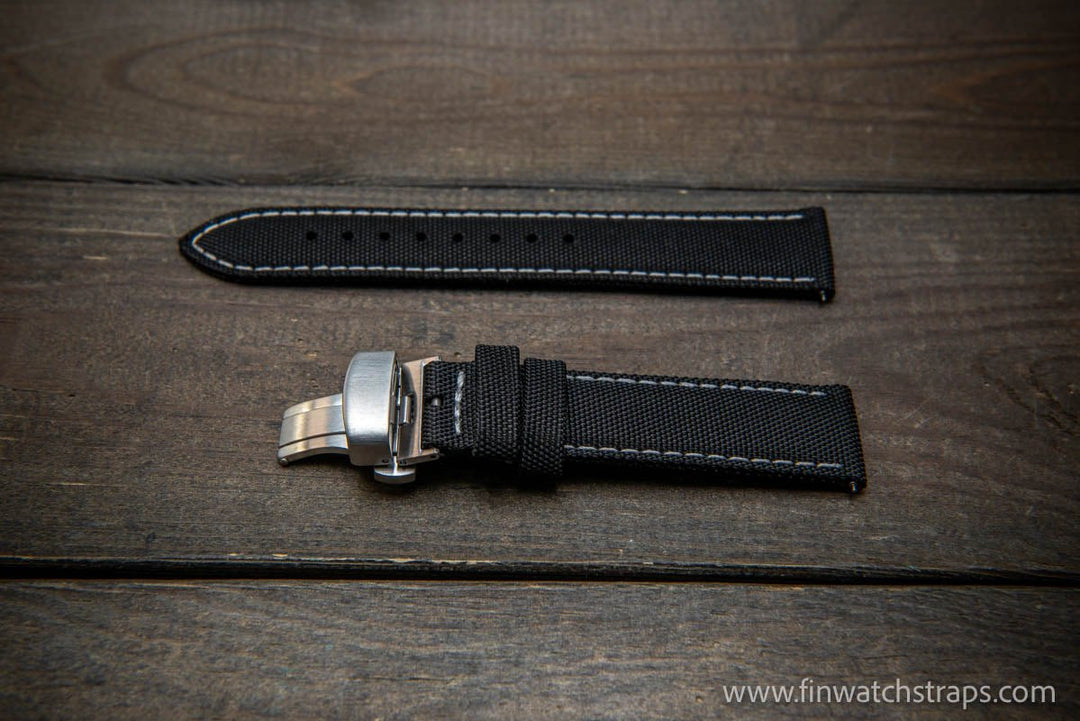 Sailcloth waterproof watch strap. Deployment clasp. - finwatchstraps