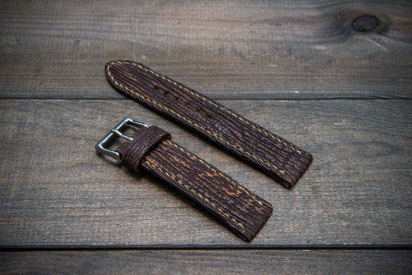 Slim Shark Leather Watch Band – Unisex Style - Deep Pine Color Purple Shark Leather Watch Strap. Custom Shark Leather Watch  main image 4