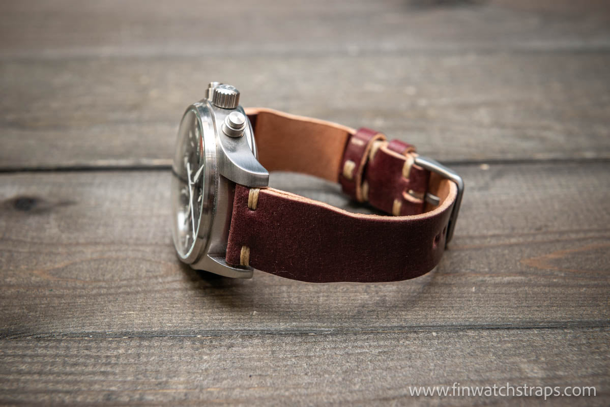 Shell Cordovan watch strap, Leather watch band, Pilot model, Handmade in Finland - finwatchstraps