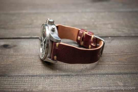 Shell Cordovan watch strap, Leather watch band, Pilot model, Handmade in Finland - finwatchstraps