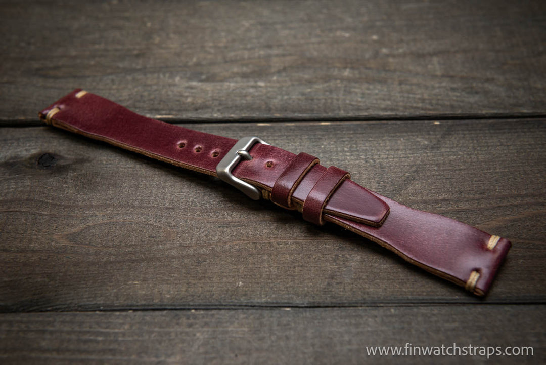 Shell Cordovan watch strap, Leather watch band, Pilot model, Handmade in Finland - finwatchstraps