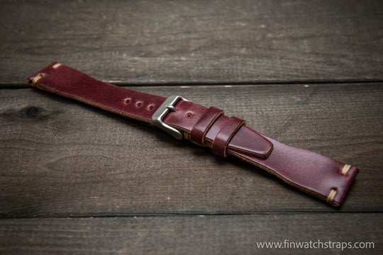 Shell Cordovan watch strap, Leather watch band, Pilot model, Handmade in Finland - finwatchstraps