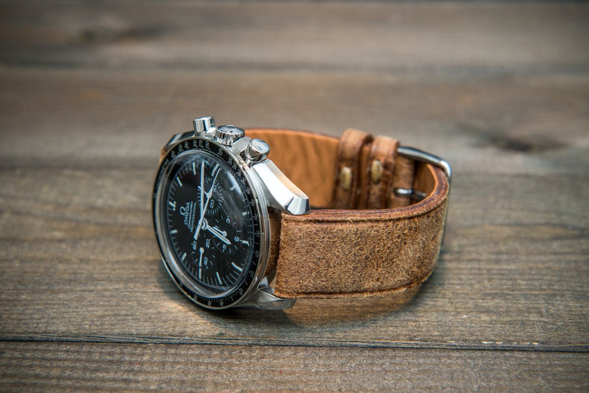 Suede vintage leather watch strap (Crazy Cow, Cognac Mohawk