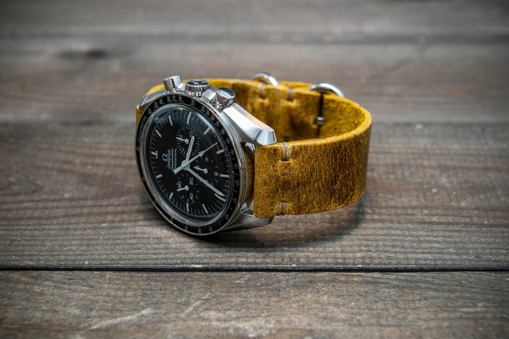 Vintage suede leather watch strap Crazy cow handmade in Finland