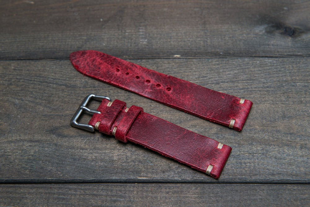  12mm Red Genuine Calfskin Leather Watchband