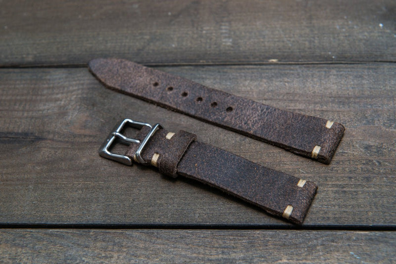 Suede Vintage Leather Watch Strap (Wheatbuck), Brass Buckle, Handmade in Finland - 16mm, 17 mm, 18mm, 19 mm, 20mm, 21mm, 22mm, 23 mm, 24mm.