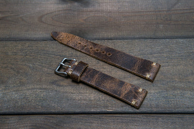 Suede vintage leather watch strap,  tapered model (Crazy cow, Teak), handmade in Finland.