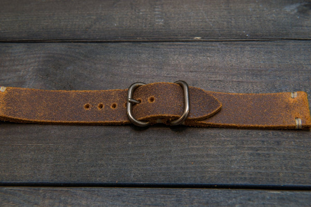Suede vintage leather watch strap (Wheatbuck), brass buckle