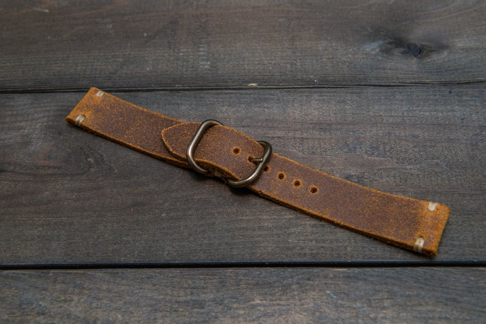 Suede vintage leather watch strap (Wheatbuck), brass buckle