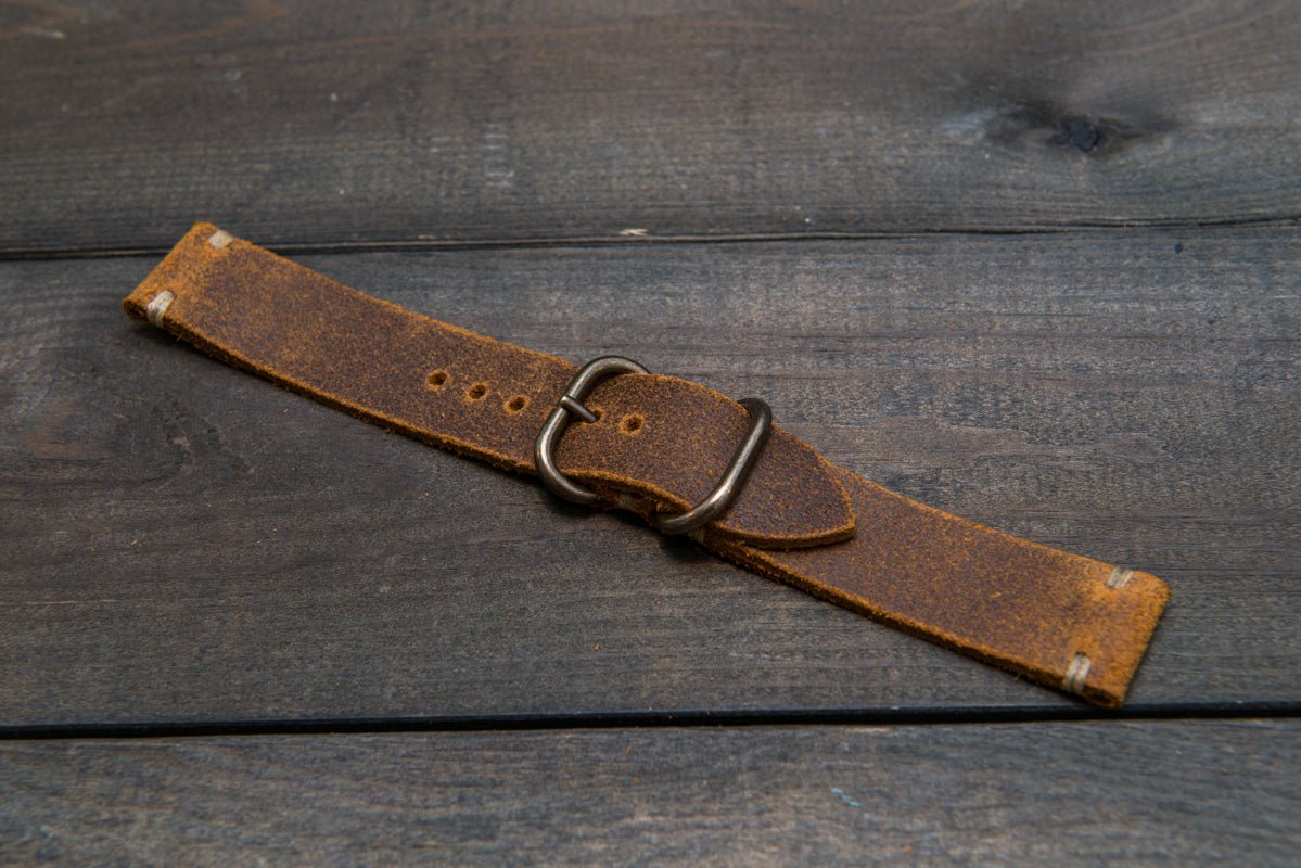Suede vintage leather watch strap Wheatbuck brass buckle handmade in Finland 16mm 17 mm 18mm 19 mm 20mm 21mm 22mm 23 mm 24mm