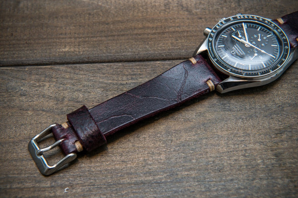Suede vintage tapered leather watch strap handmade in Finland