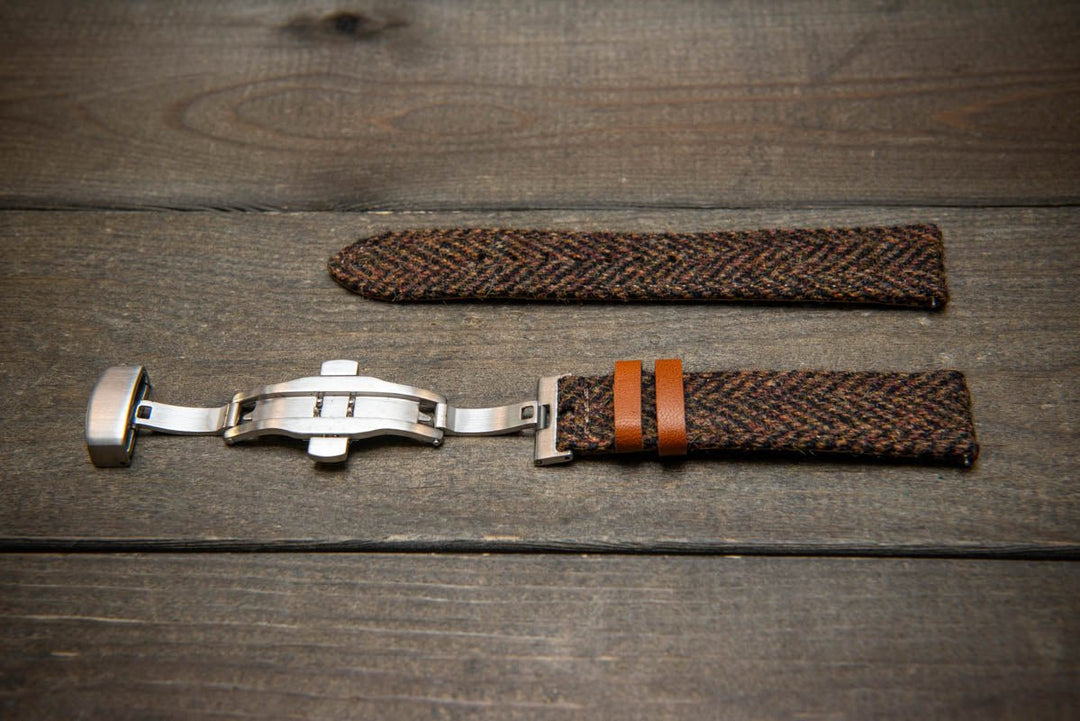 Tweed watch strap, Watch band made of HARRIS TWEED®. Handmade in Finland - 18 mm, 19 mm, 20 mm, 21 mm, 22mm. With a deployment clasp. - finwatchstraps