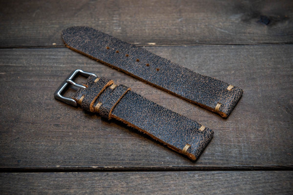 Vintage cracked leather watch strap Roadgrey 10 mm 26 mm