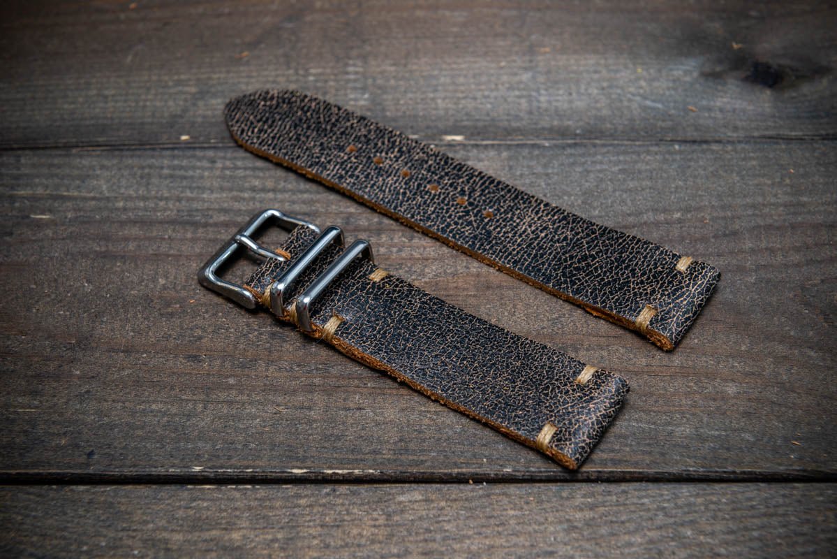Distressed black top leather watch strap