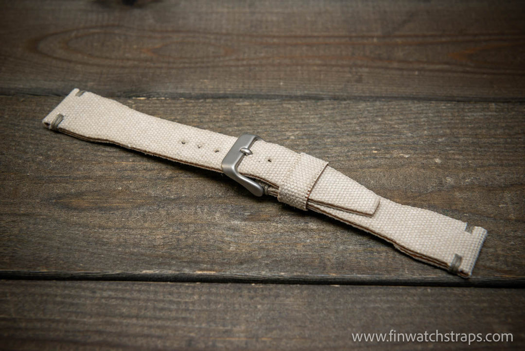 Vintage washed canvas Pilot watch strap, Aviator model, Military style tapered model 19x16mm, 20x16mm, 21x18mm, 22x18mm, 23x20mm, 24x20mm. Full customisation options. - finwatchstraps
