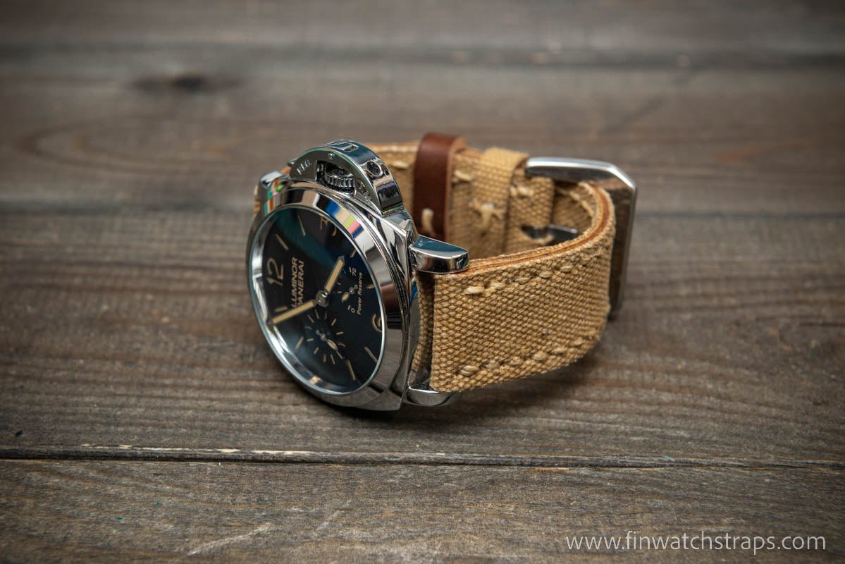 Vintage washed canvas watch strap handmade to order full customisation options