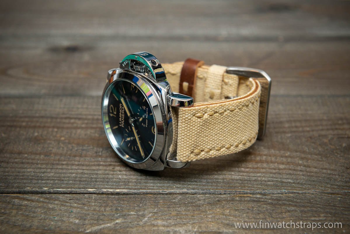 Vintage washed canvas watch strap, handmade to order, full customisation options