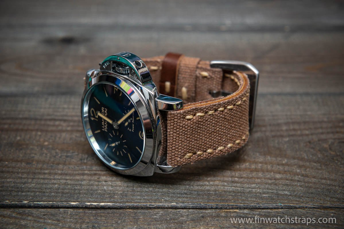Vintage washed canvas watch strap, handmade to order, full customisation options.