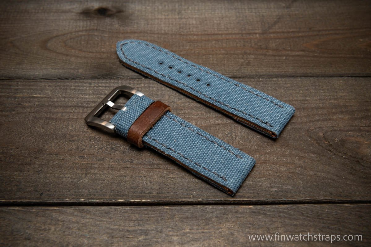 Vintage washed canvas watch strap, handmade to order, full customisation options.