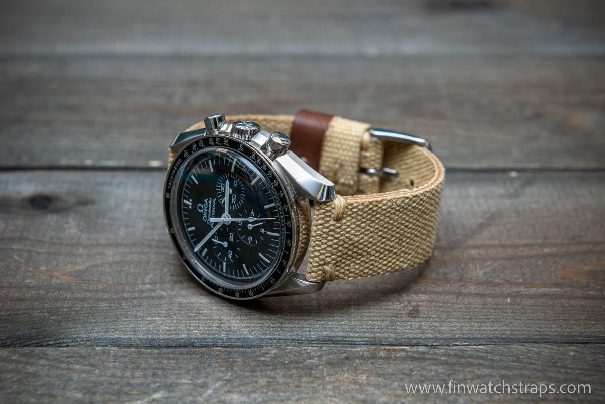 Vintage washed canvas watch strap, handmade to order, full customisation options