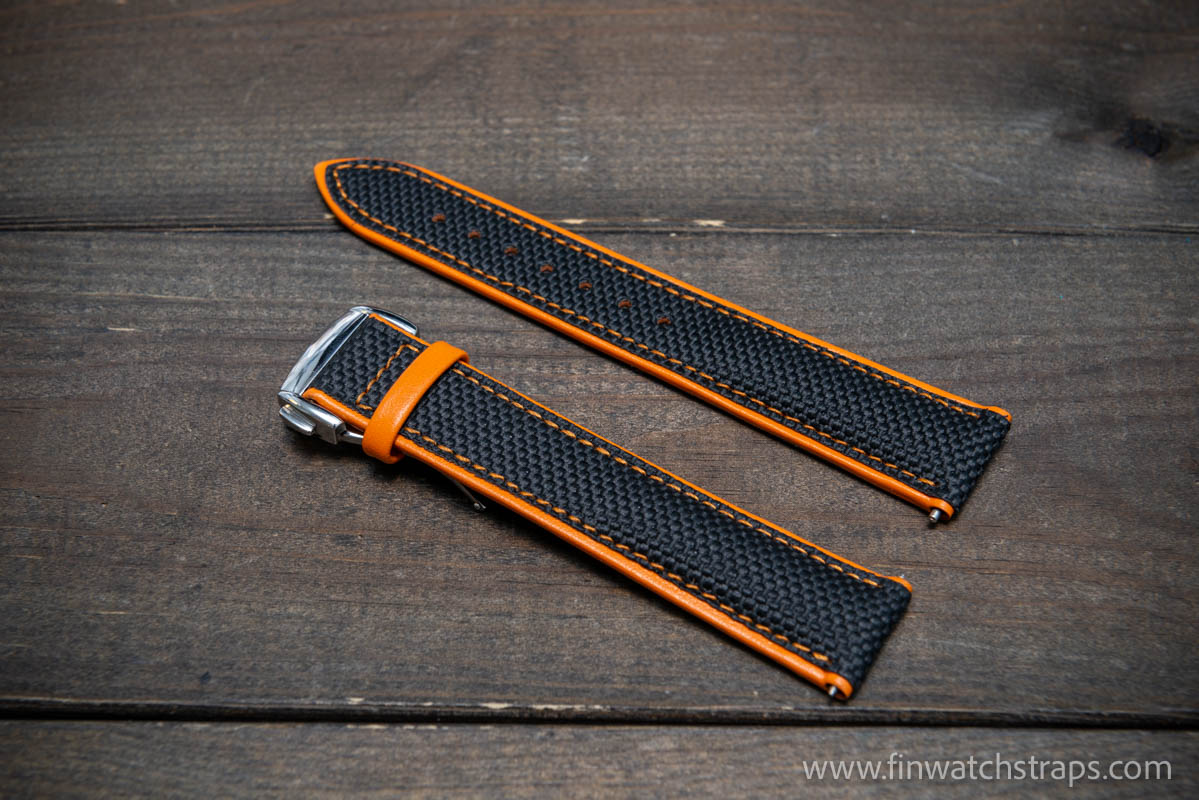 Watch strap, canvas with leather lining and deployement clasp Omega ...